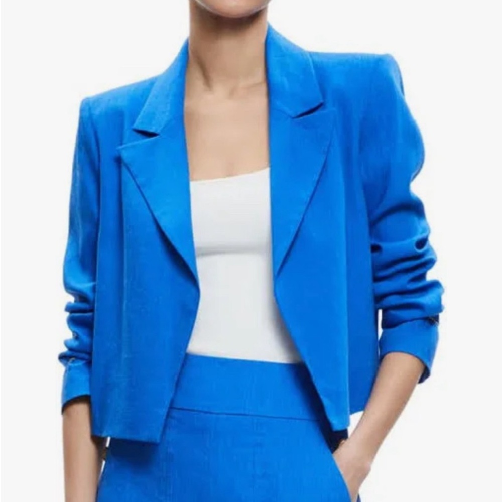 ALICE + OLIVIA Denny Linen Blend Crop Jacket in Blue SAPPHIRE sz 4